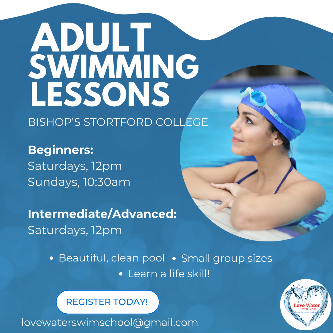 Adult swimming lessons! Weekend lessons at Bishop's Stortford College
